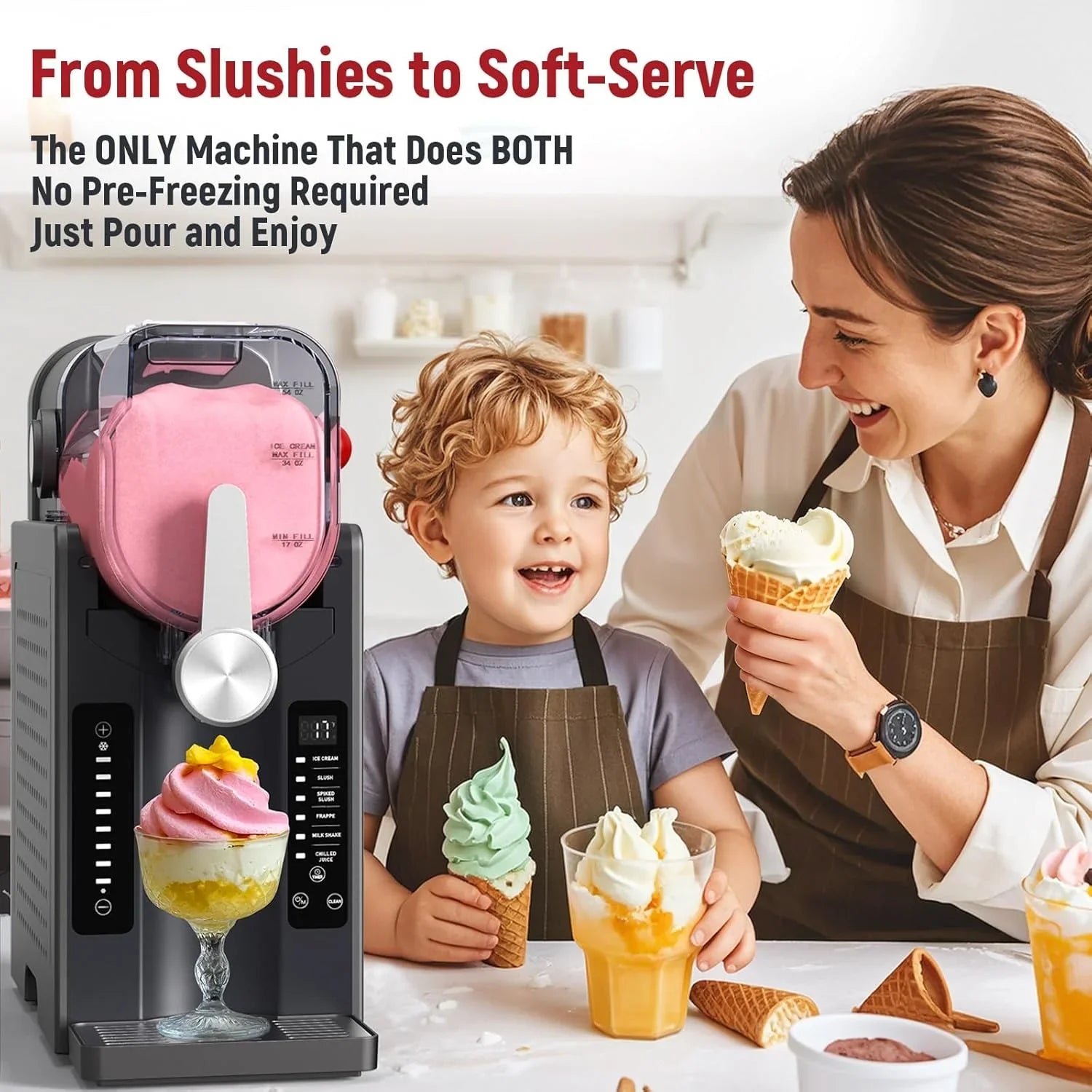 Slushie Machine Featuring No Ice Needed All-in-one Slushy Maker for Home, Real-time Temp Display, Auto-clean, 6 Preset, Frozen Margaritas, Cocktails