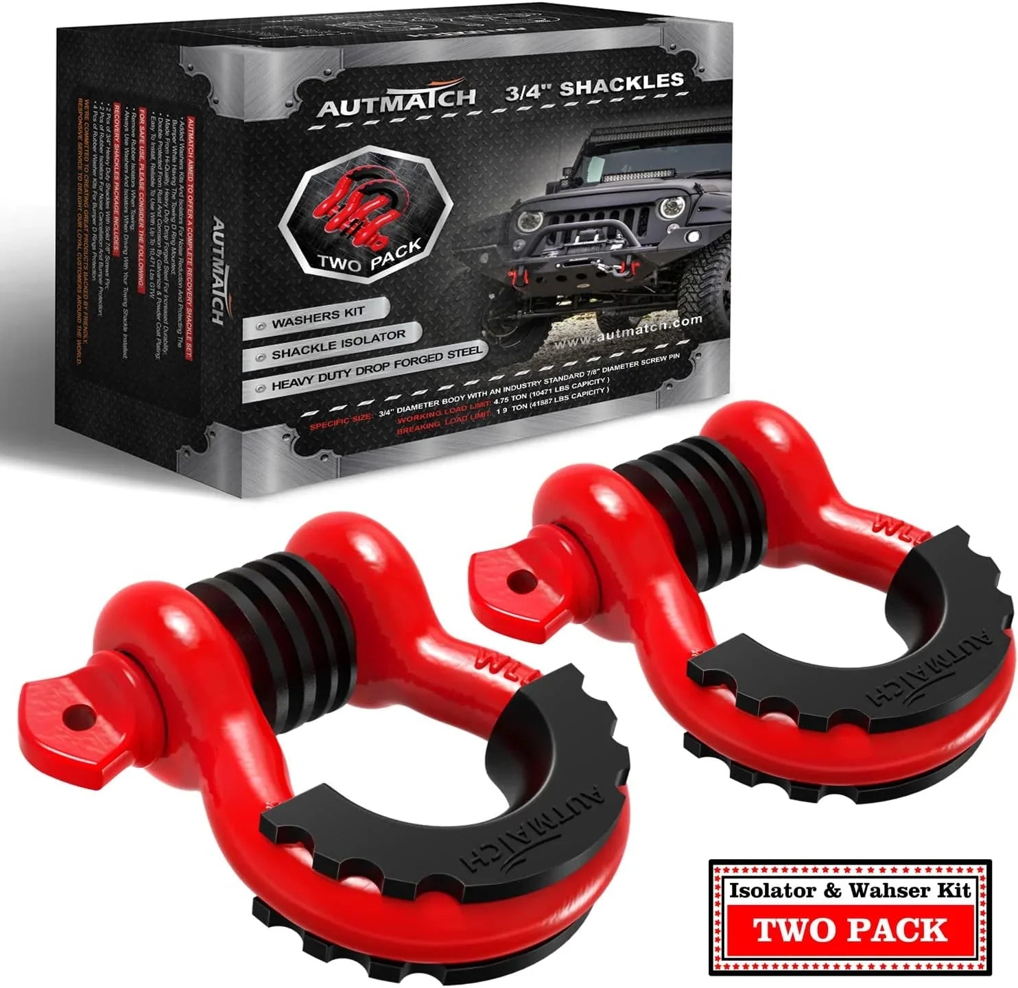51c5f964f6fd41e894a0b72c91472eb22e156e6ff8808814247a0ef93ad1b9f1 D Shackle 3/4-cali Shackles (2 pakiet) 41, 887Ibs Break Strength z 7/8-cali Screw Pin