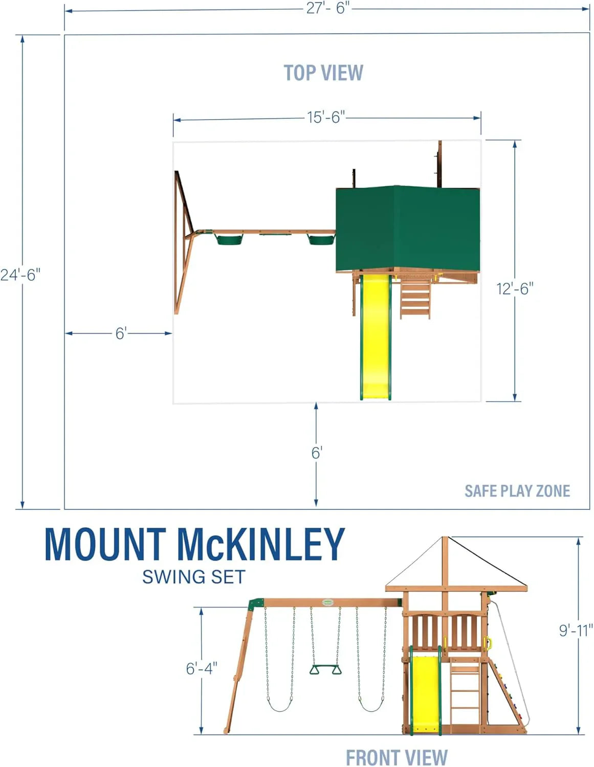 Swing Set - Mount Mckinley Cedar Wood, Featuring Wave Slide - Play Deck, Double Rock Wall, Rope Ladder, Web Swing, Belt Swings, Toy