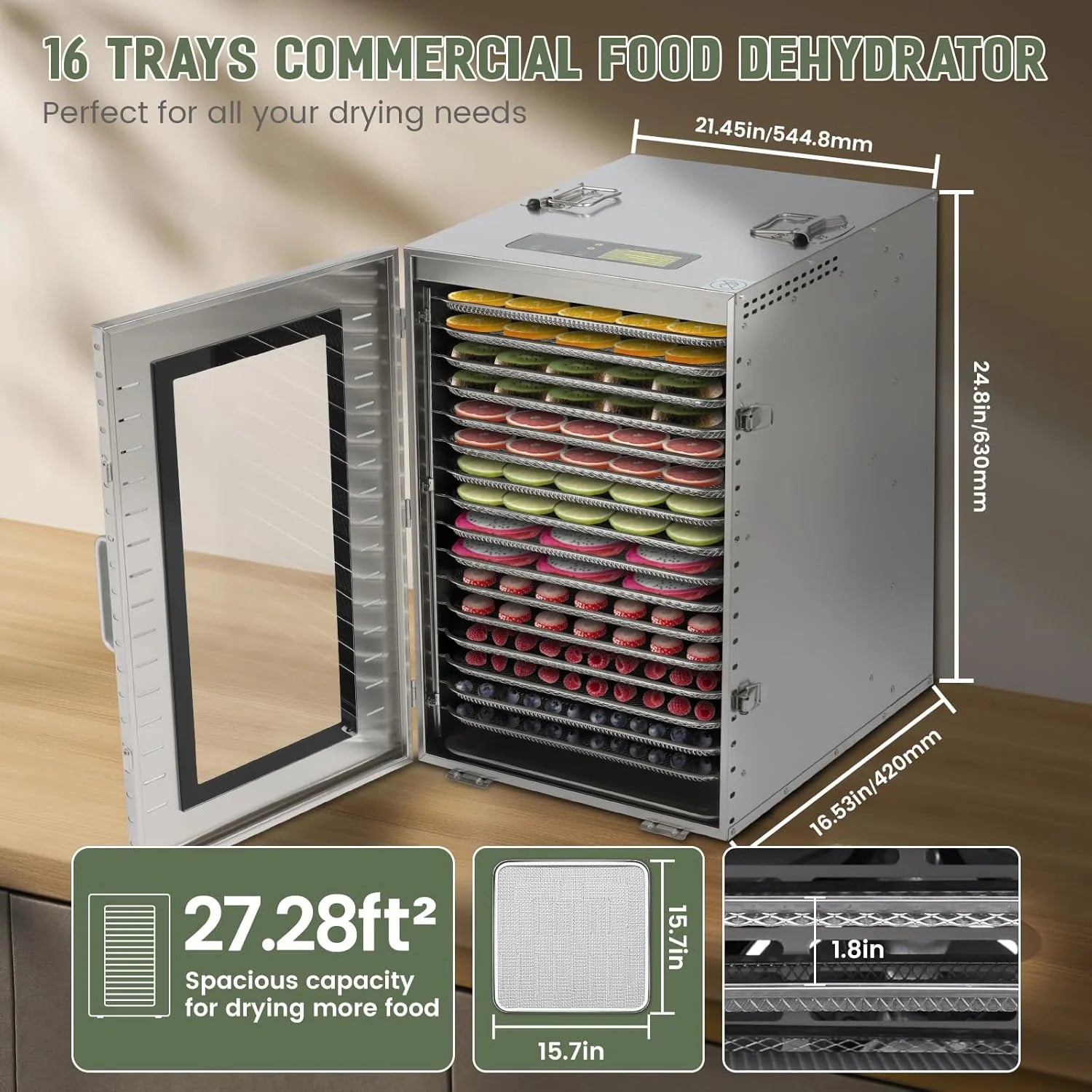 Żywności Dehydrator, komercyjny, 16 Trays 1500W 70-190 F duży