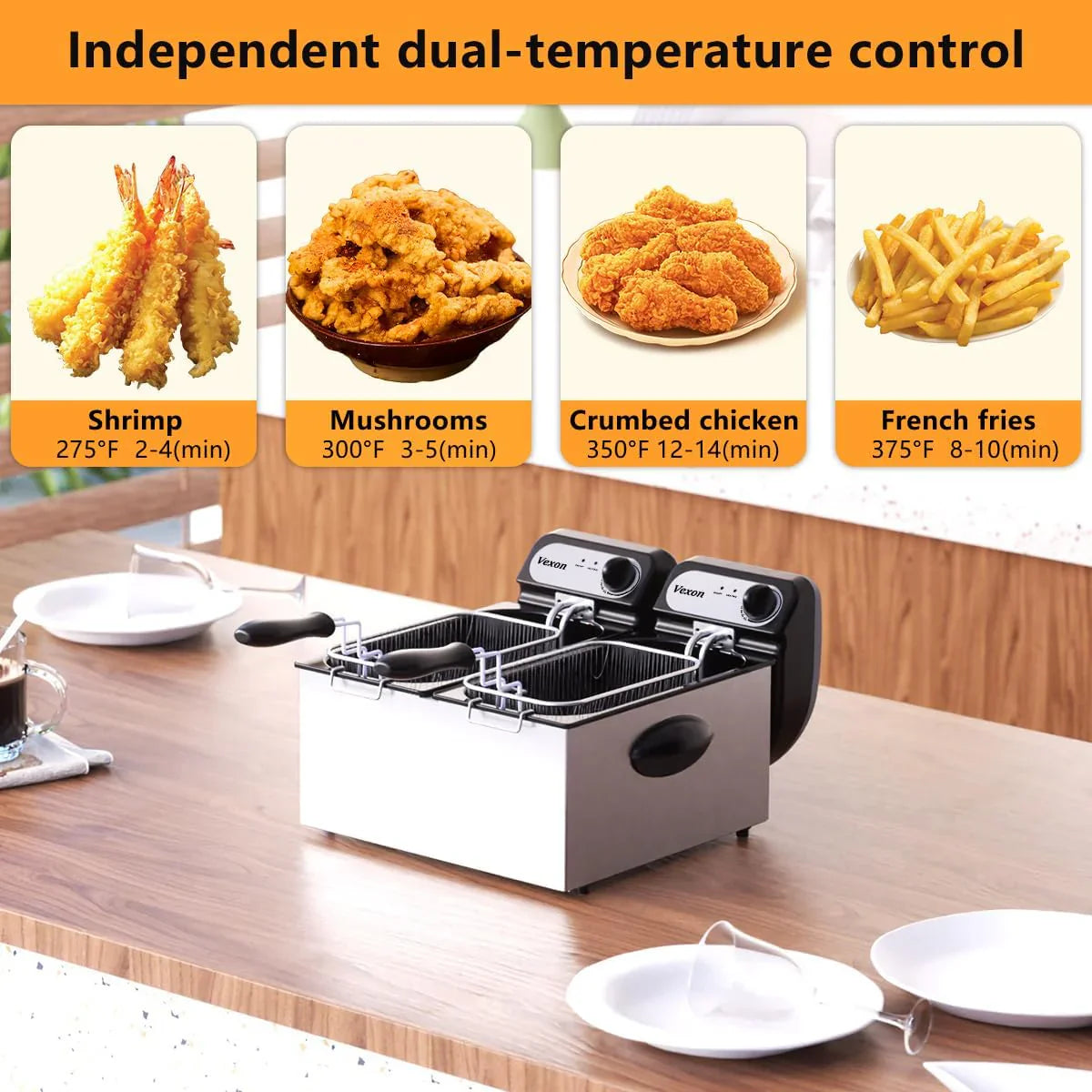 Fryer - 3000W Commercial Electric Deep, Featuring Baskets and Lids - 2 X 3L Stainless Steel Double Deep Fryer, Small Deep Fryer with Basket, Temperature