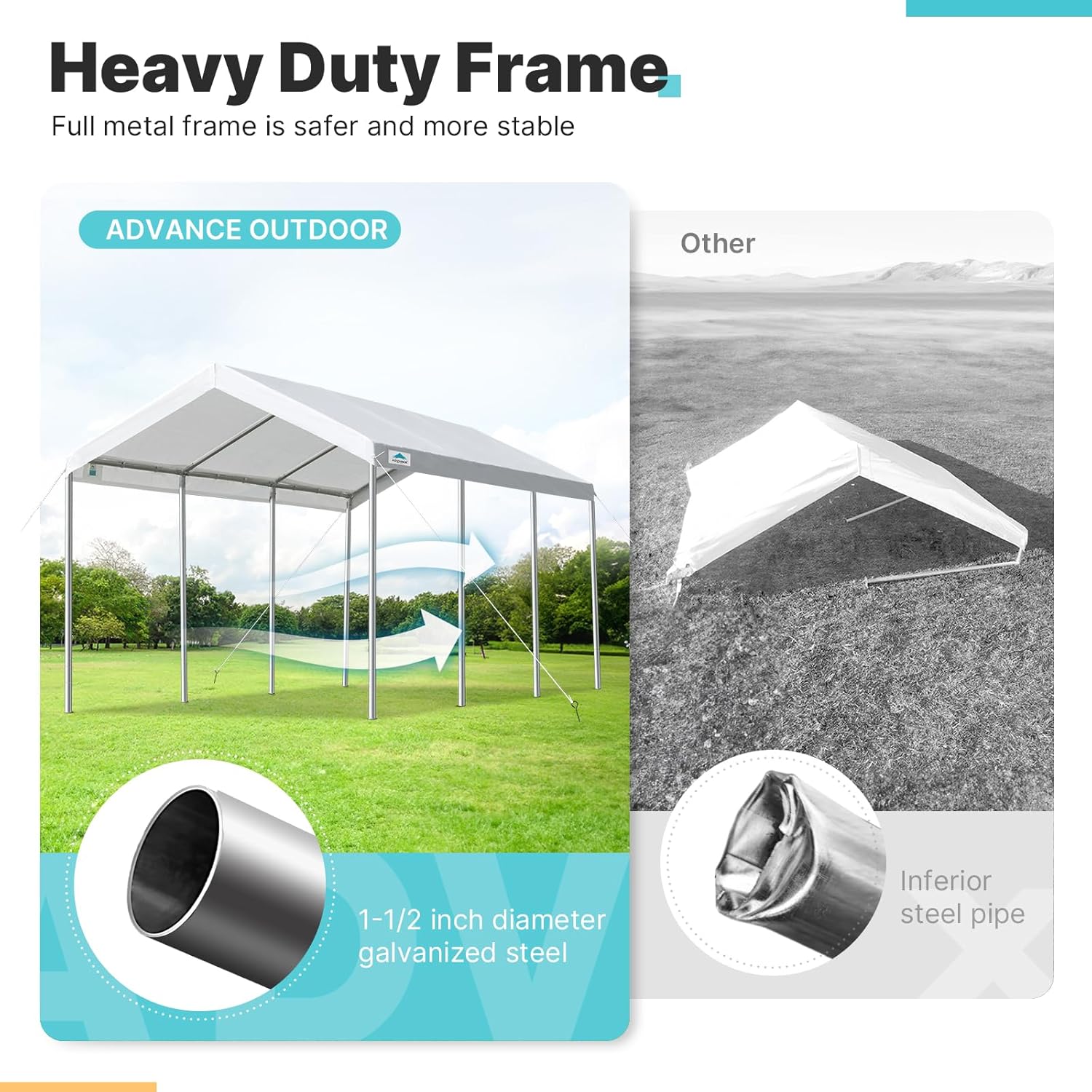 Canopy - OUTDOOR 10 X 20 Ft Heavy Duty Carport Potable Car, Garage Party Tent Boat Shelter - Adjustable Height from 9.5 Ft to 11 Ft, Beige