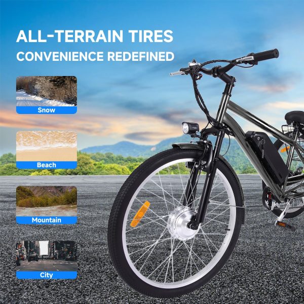 Tricycle - 26 Inch Adult 3 Wheel Electric, Featuring Basket - Fat Tires, 7 Speeds, 350W Powerful Motor, 36V 10Ah Removable Battery Dark Gray