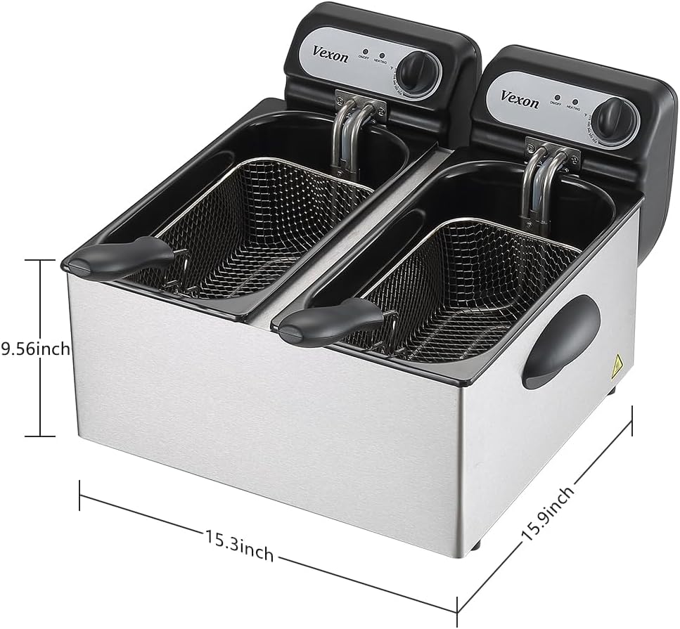 Fryer - 3000W Commercial Electric Deep, Featuring Baskets and Lids - 2 X 3L Stainless Steel Double Deep Fryer, Small Deep Fryer with Basket, Temperature