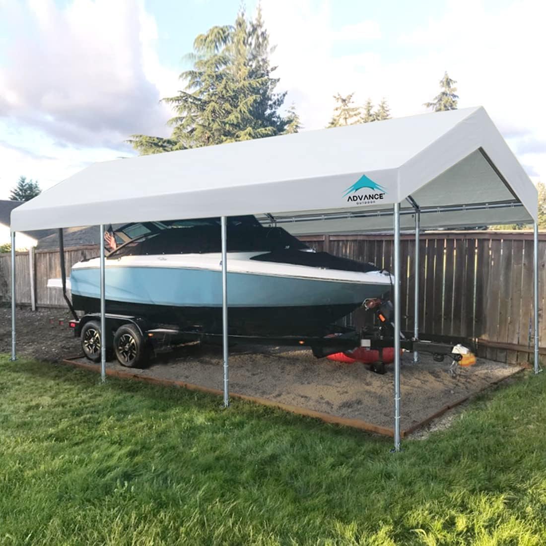 Canopy - OUTDOOR 10 X 20 Ft Heavy Duty Carport Potable Car, Garage Party Tent Boat Shelter - Adjustable Height from 9.5 Ft to 11 Ft, Beige