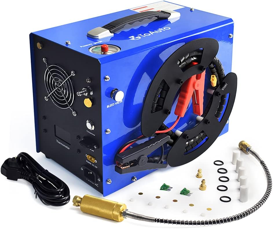 Air Compressor - Portable - Unique Vertical + Reel-type Portable Design, Automatic Stop Function, Oil-free and Water-free, Pressure of 4500 Pounds