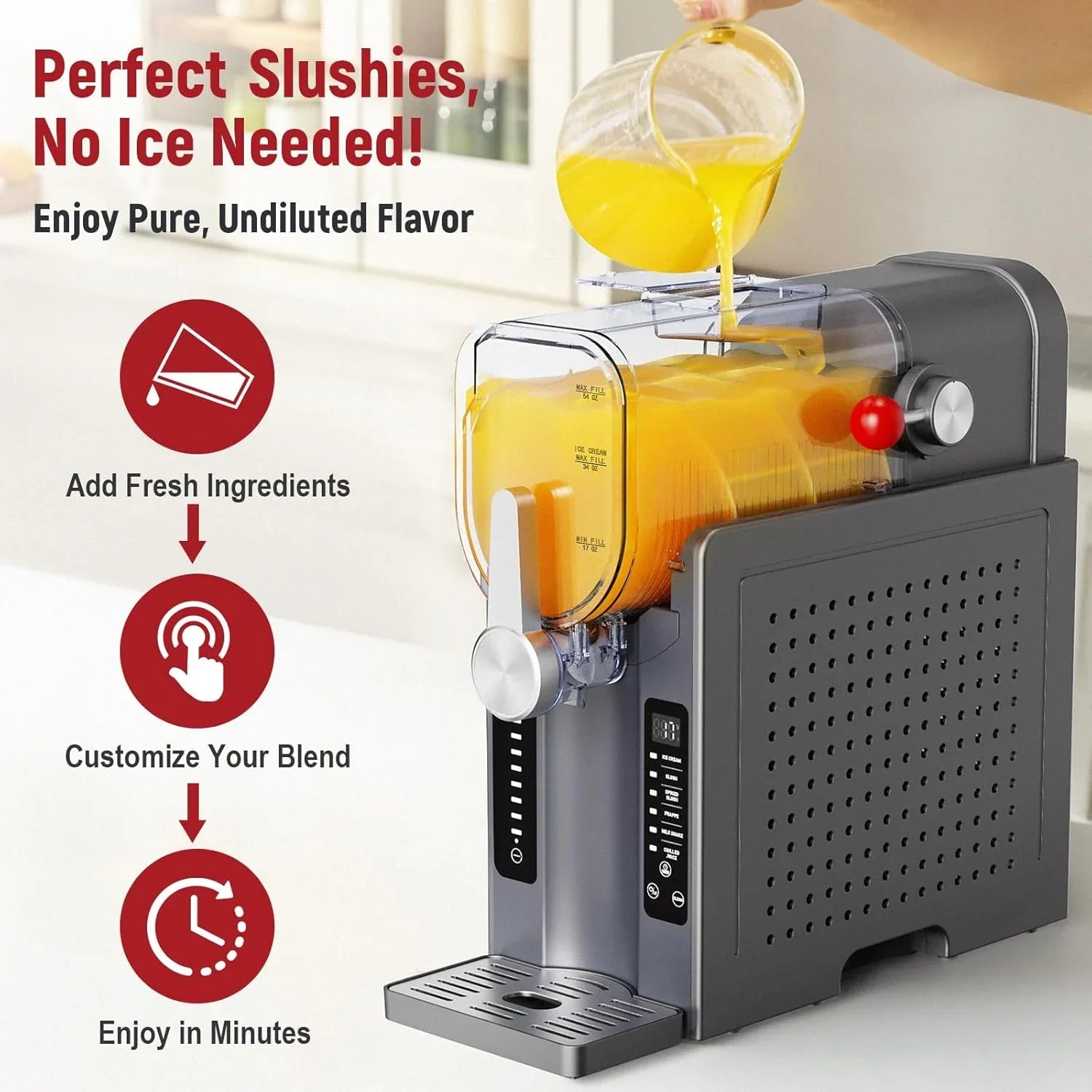 Slushie Machine Featuring No Ice Needed All-in-one Slushy Maker for Home, Real-time Temp Display, Auto-clean, 6 Preset, Frozen Margaritas, Cocktails
