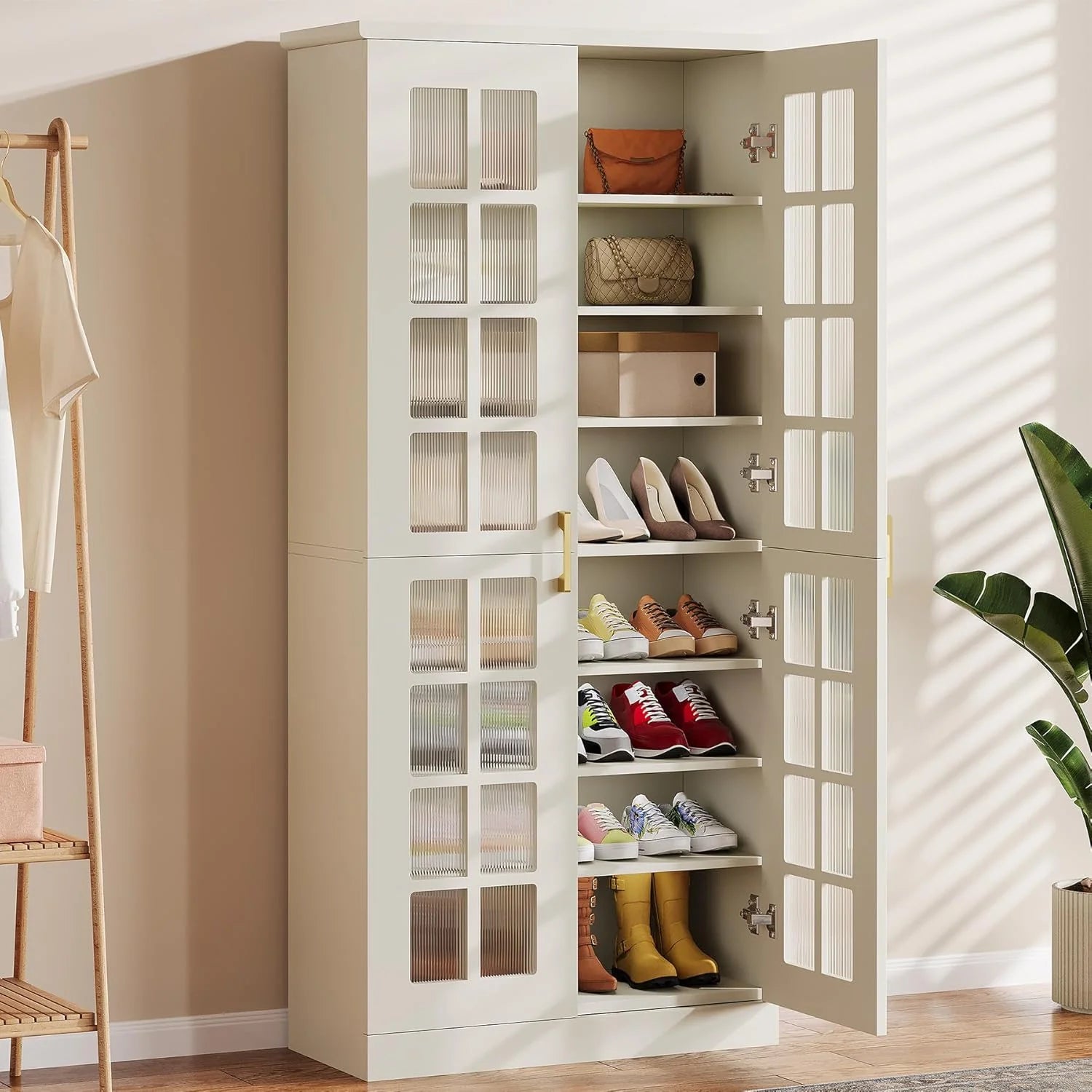 Cabinet - 71-Inch Tall Shoe, Featuring Doors - 8-Tier Shoe Storage with Adjustable Shelves, Modern Shoe Organizer Shoe Rack Cabinet for Entryway