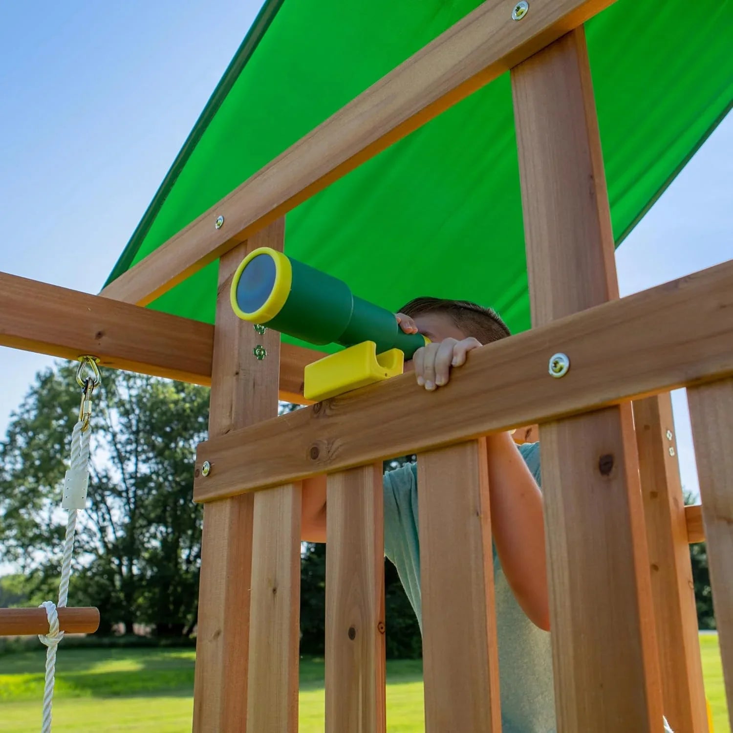 Swing Set - Mount Mckinley Cedar Wood, Featuring Wave Slide - Play Deck, Double Rock Wall, Rope Ladder, Web Swing, Belt Swings, Toy