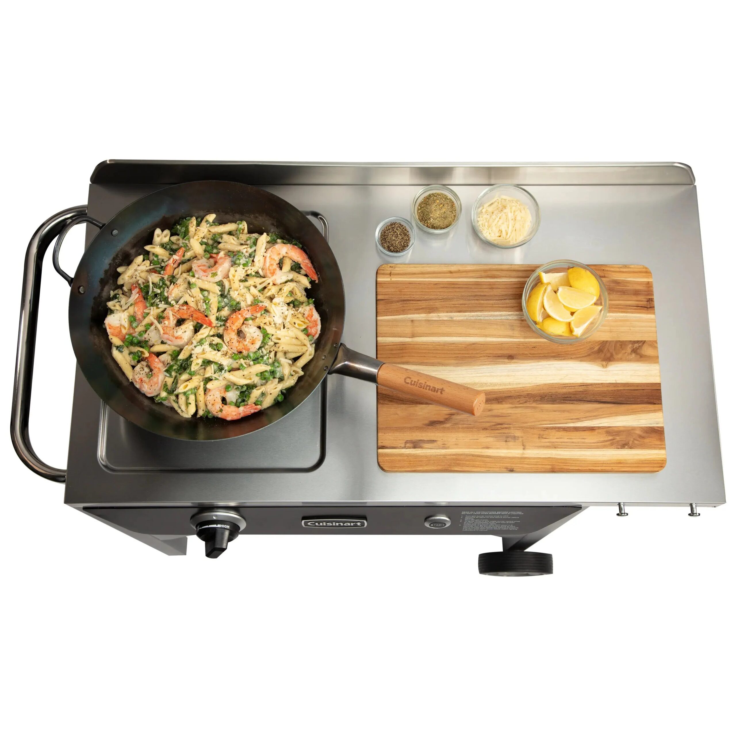 Outdoor Wok Station, Featuring 50, 000 BTU Propane Outdoor Wok Burner W Prep Table, 14 Carbon Steel Wok for Stir Fry, Searing, BBQ Black