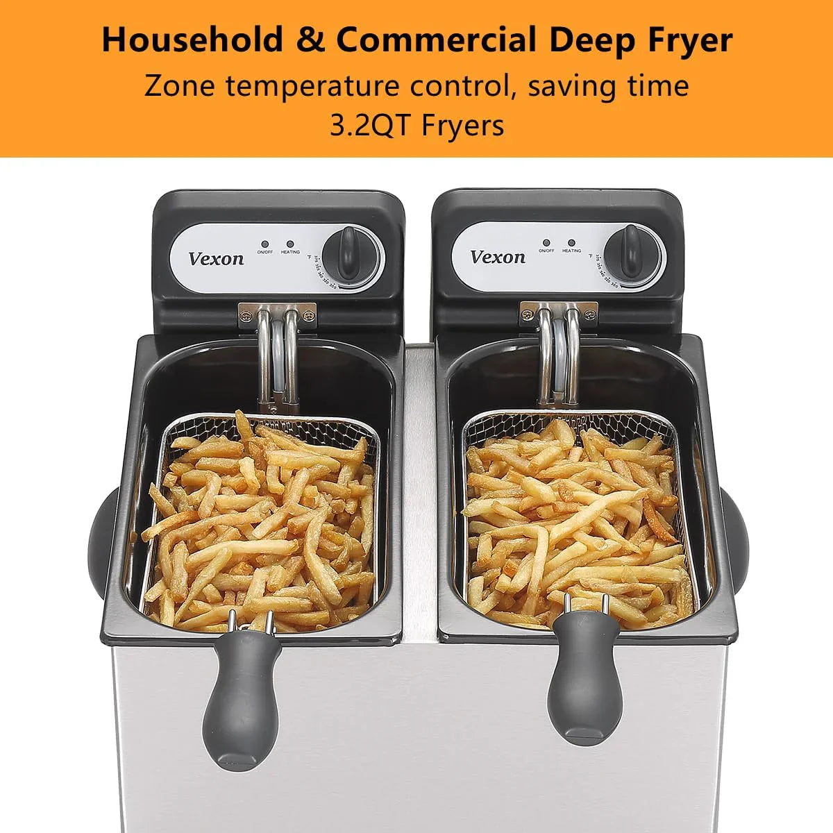 Fryer - 3000W Commercial Electric Deep, Featuring Baskets and Lids - 2 X 3L Stainless Steel Double Deep Fryer, Small Deep Fryer with Basket, Temperature