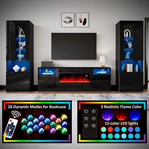 Szafka RTV z 36-cali elektryczny Fireplace i LED Lighting