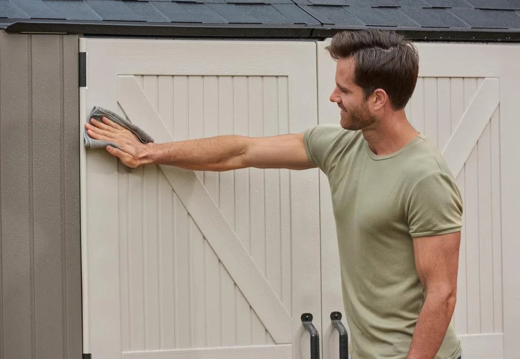 Storage Shed - Resin Outdoor - Featuring Floor (7 X 7 Ft) Weather Resistant Gray Organization for Home/backyard/garden Tools/lawn Mower/bike