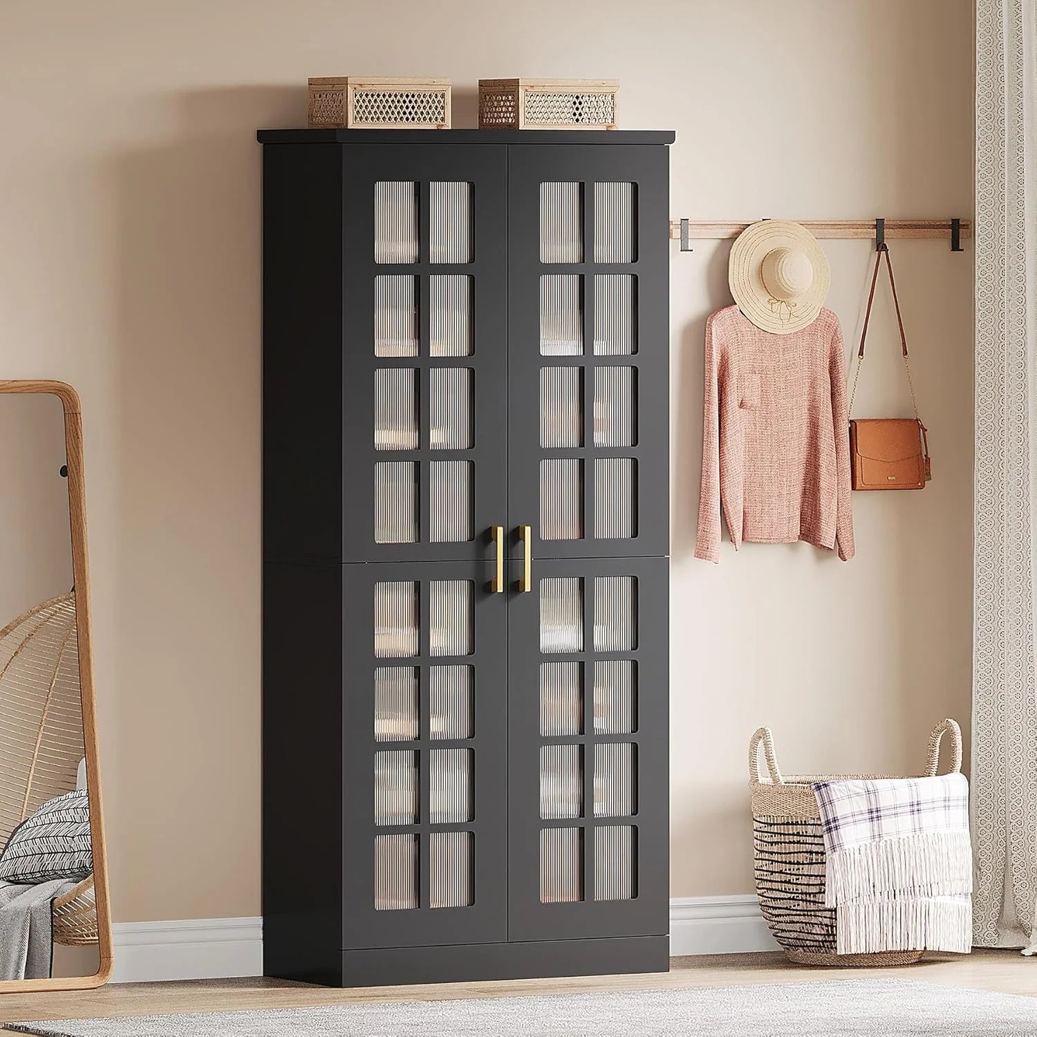 Cabinet - 71-Inch Tall Shoe, Featuring Doors - 8-Tier Shoe Storage with Adjustable Shelves, Modern Shoe Organizer Shoe Rack Cabinet for Entryway