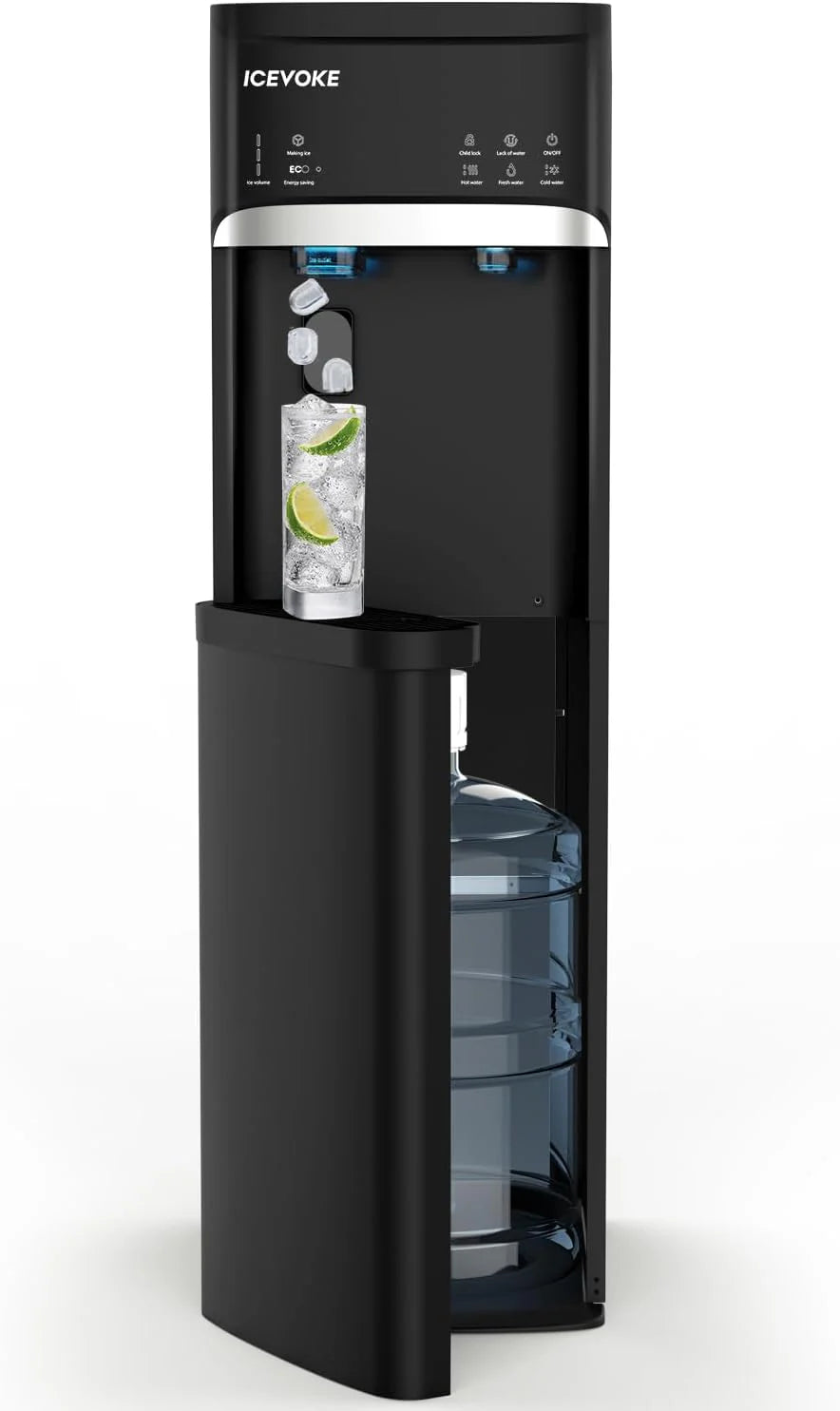 9d96b680f4ea62eb955553de2ef8000794b3036a89cb56a1589befbac95e9888 Self-cleaning z kostkarka do lodu wody Dispenser, Bottom Load, czarny