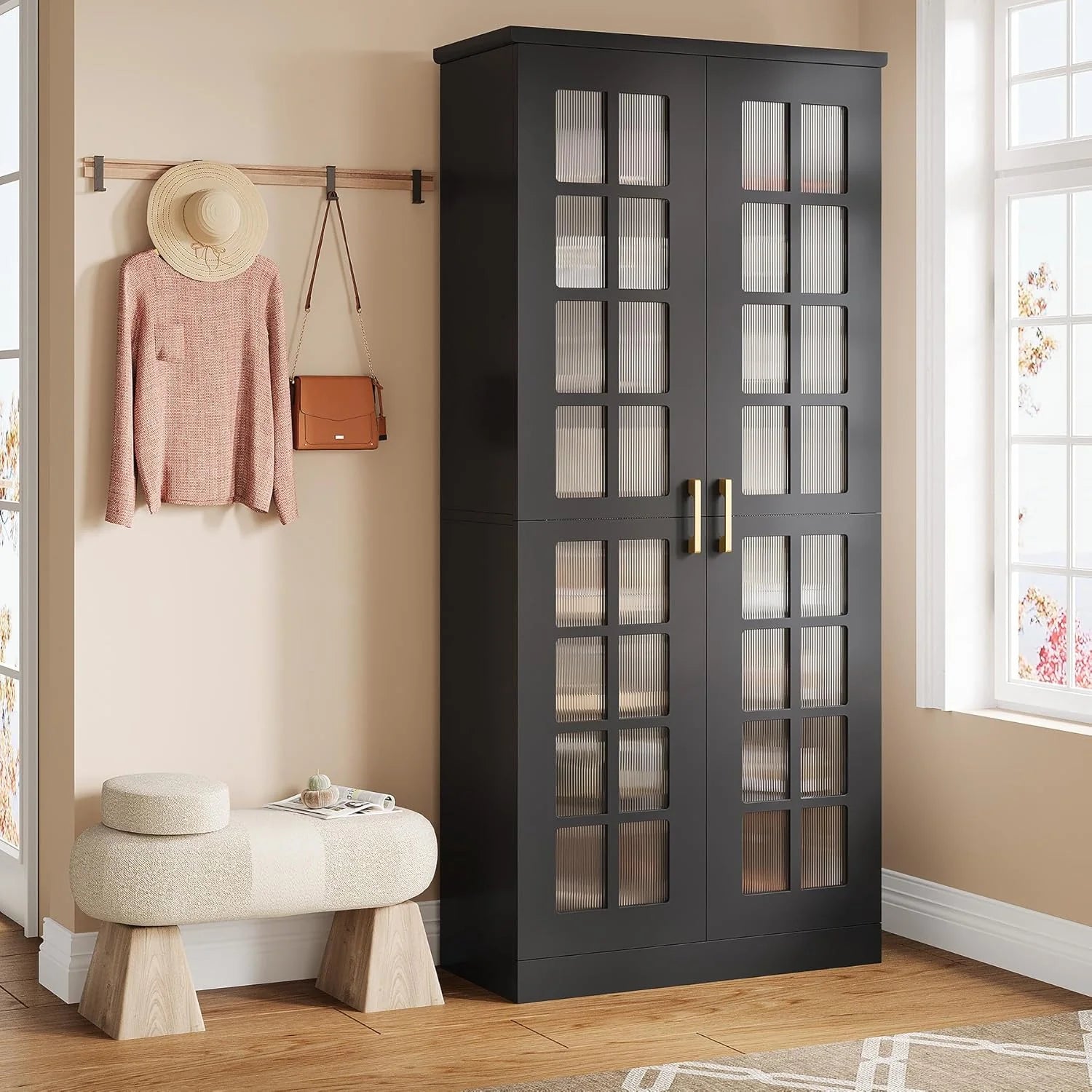 Cabinet - 71-Inch Tall Shoe, Featuring Doors - 8-Tier Shoe Storage with Adjustable Shelves, Modern Shoe Organizer Shoe Rack Cabinet for Entryway