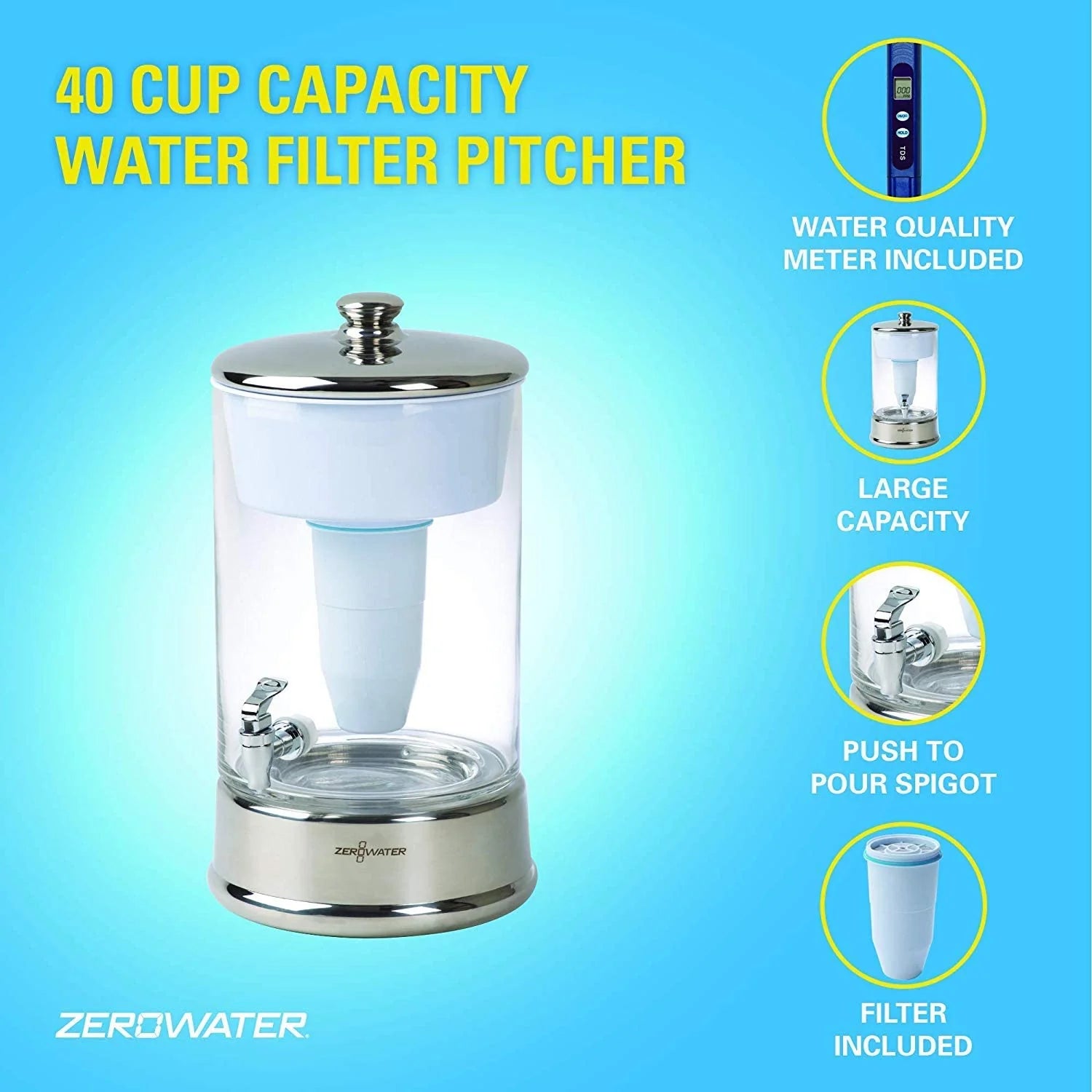 Dispenser, 40 kubek Ready-pour szklo, Bpa-free z Free wody Quality Meter