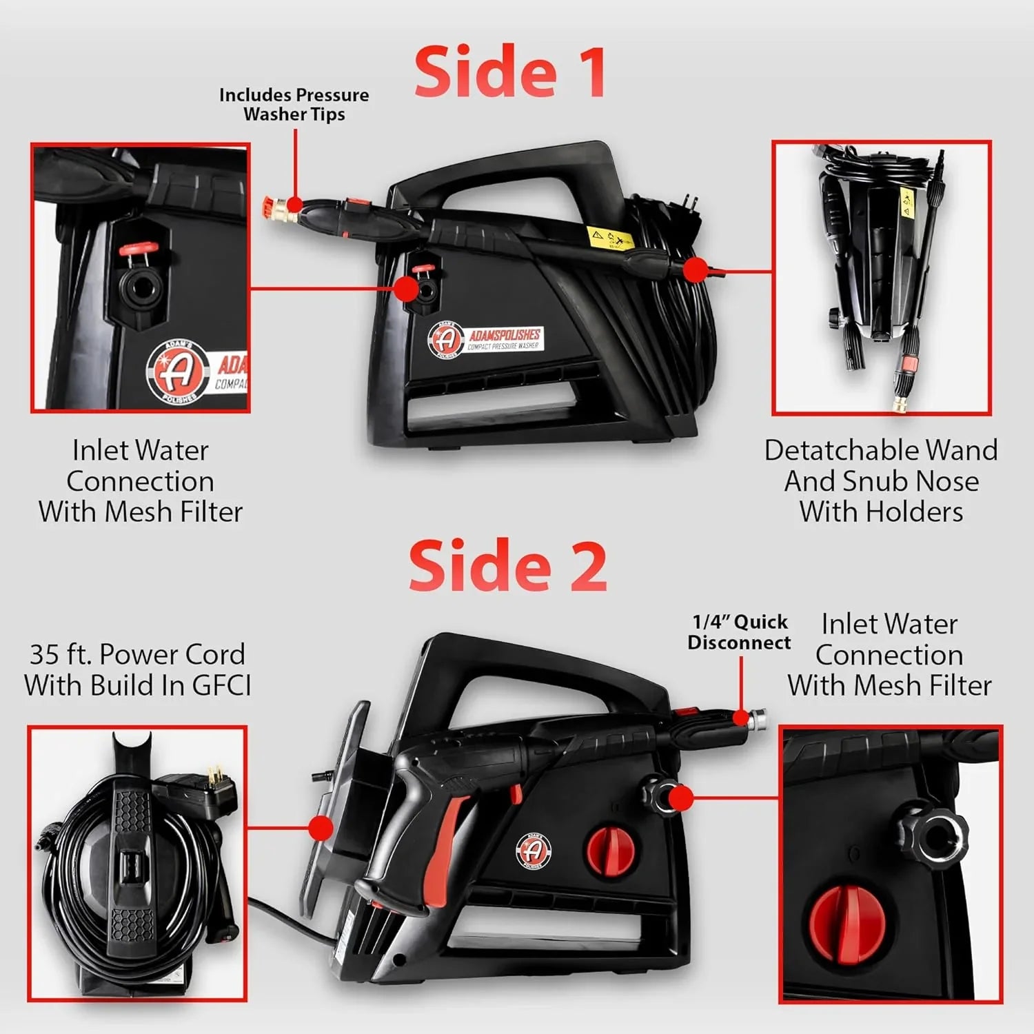 Pressure Washer - Electric, 2.0 - Powerful 1.4 GPM 2000 PSI Car Pressure Washer Sprayer, Snub Nose and Tip Attachment, Use, Car Soap, Patio Boat RV