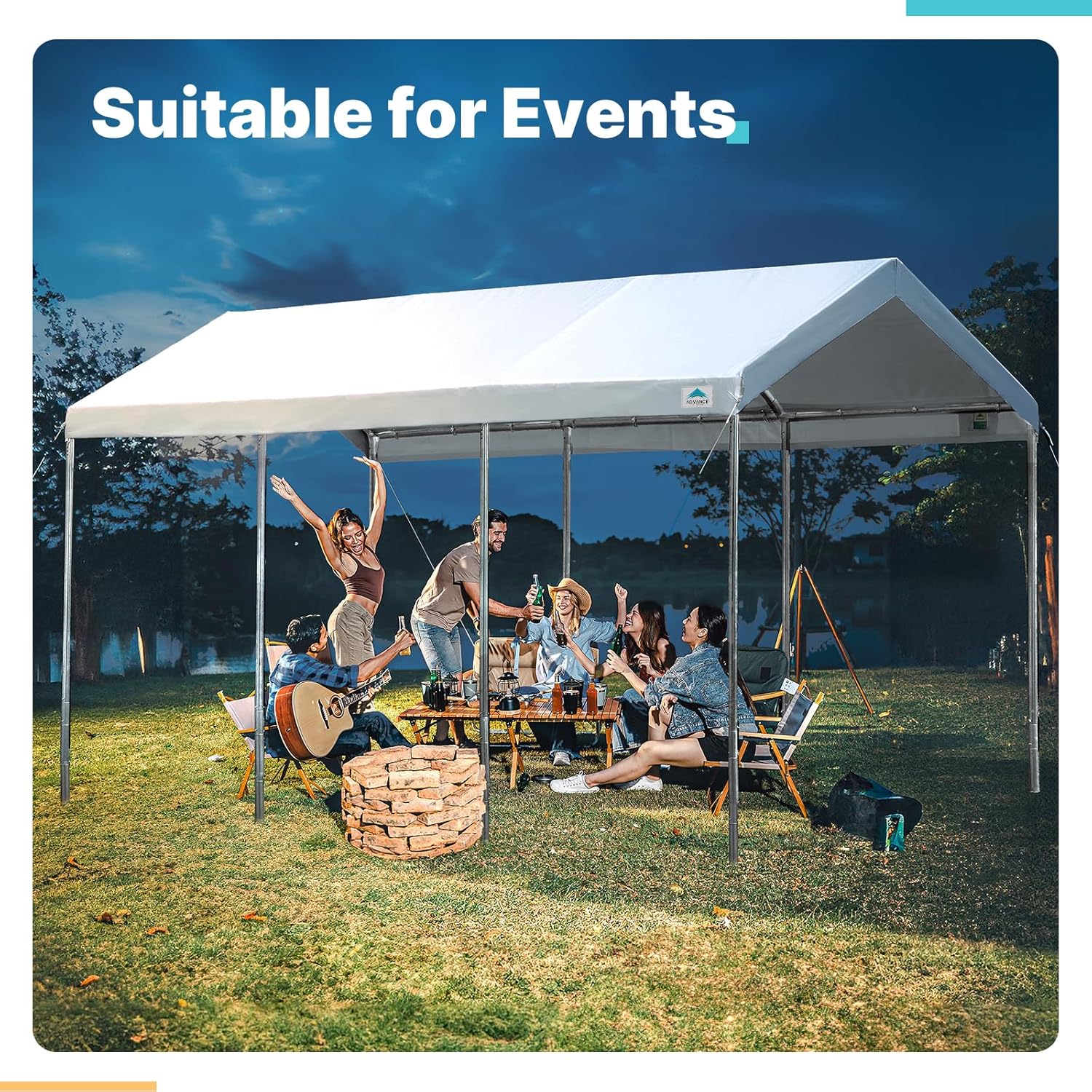 Canopy - OUTDOOR 10 X 20 Ft Heavy Duty Carport Potable Car, Garage Party Tent Boat Shelter - Adjustable Height from 9.5 Ft to 11 Ft, Beige