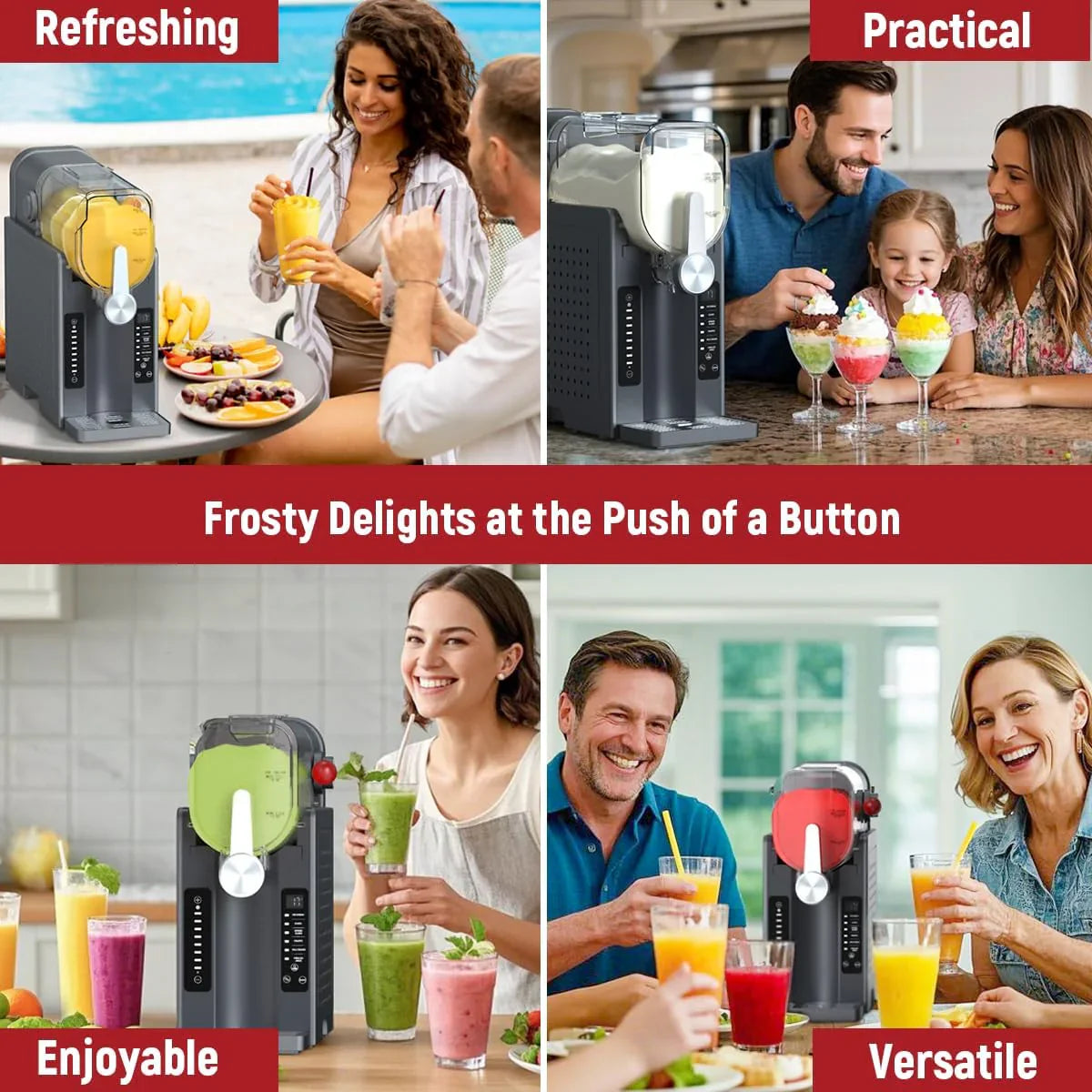 Slushie Machine Featuring No Ice Needed All-in-one Slushy Maker for Home, Real-time Temp Display, Auto-clean, 6 Preset, Frozen Margaritas, Cocktails