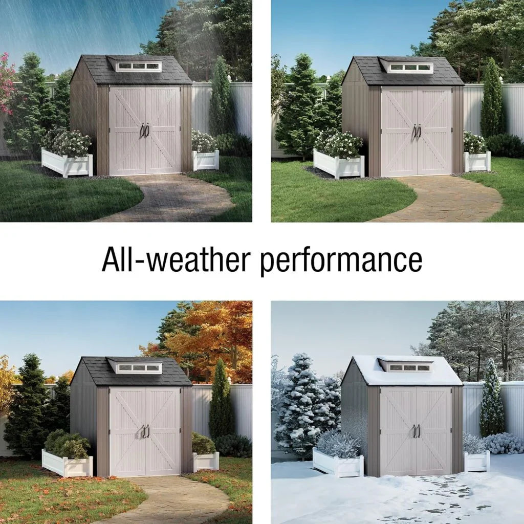 Storage Shed - Resin Outdoor - Featuring Floor (7 X 7 Ft) Weather Resistant Gray Organization for Home/backyard/garden Tools/lawn Mower/bike