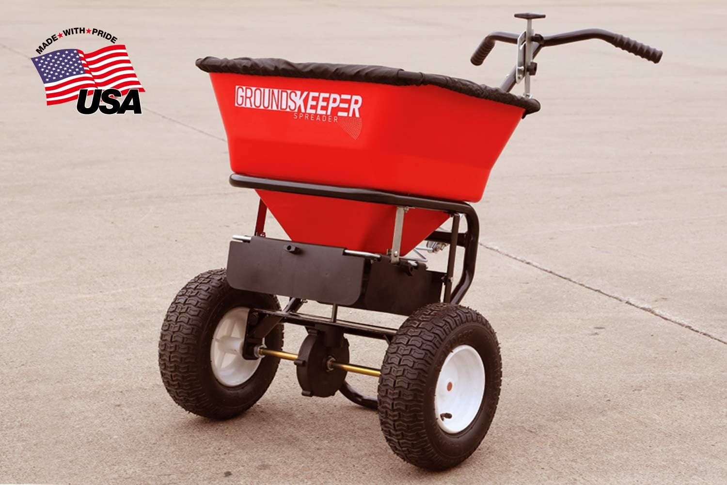 Spreader - Walk Behind Push - 100lb Capacity, For Salt, Ice and Snow Melt, Included Grate and Cover with Enclosed Gearbox for Protection