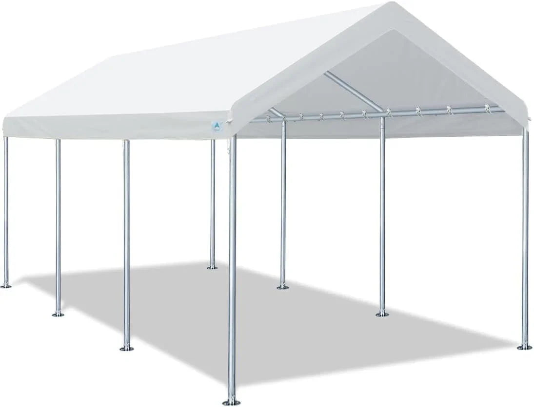 Canopy - OUTDOOR 10 X 20 Ft Heavy Duty Carport Potable Car, Garage Party Tent Boat Shelter - Adjustable Height from 9.5 Ft to 11 Ft, Beige