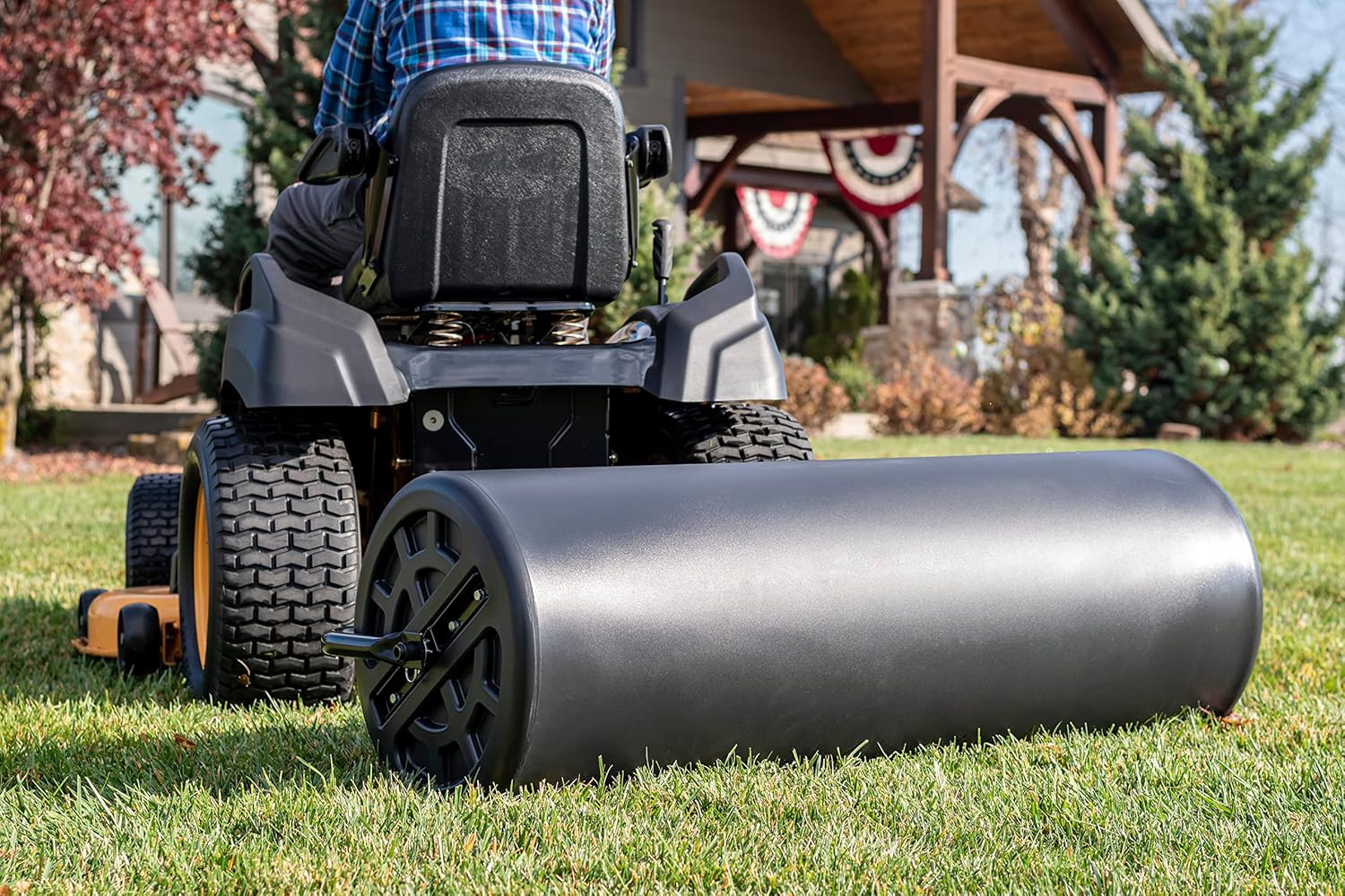Lawn Roller - 45-0604 18-inch X 48-inch Tow Behind Poly, 550 Lbs Weight with Water - Poly Drum and Steel Frame, With Plug. Designed for Lawn