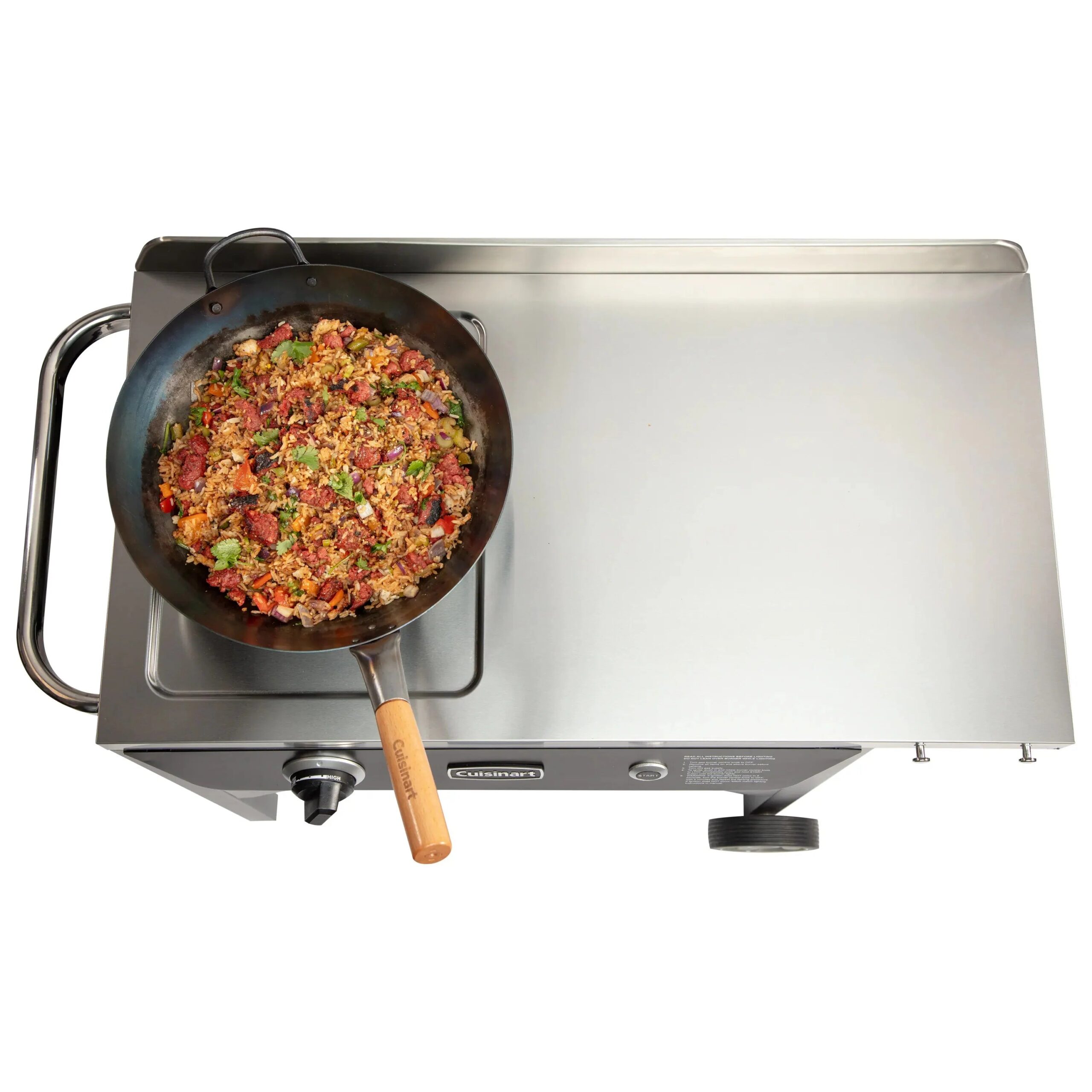 Outdoor Wok Station, Featuring 50, 000 BTU Propane Outdoor Wok Burner W Prep Table, 14 Carbon Steel Wok for Stir Fry, Searing, BBQ Black