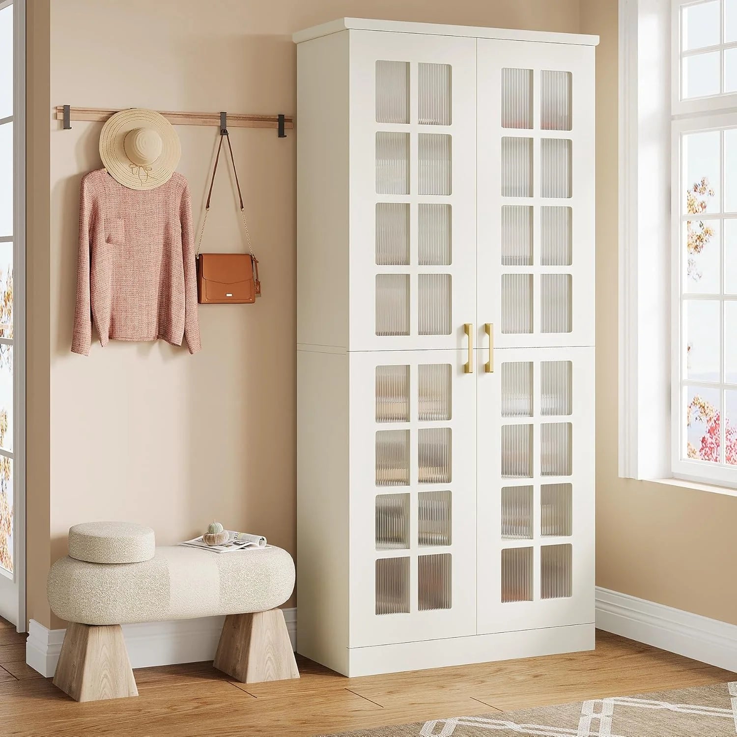Cabinet - 71-Inch Tall Shoe, Featuring Doors - 8-Tier Shoe Storage with Adjustable Shelves, Modern Shoe Organizer Shoe Rack Cabinet for Entryway