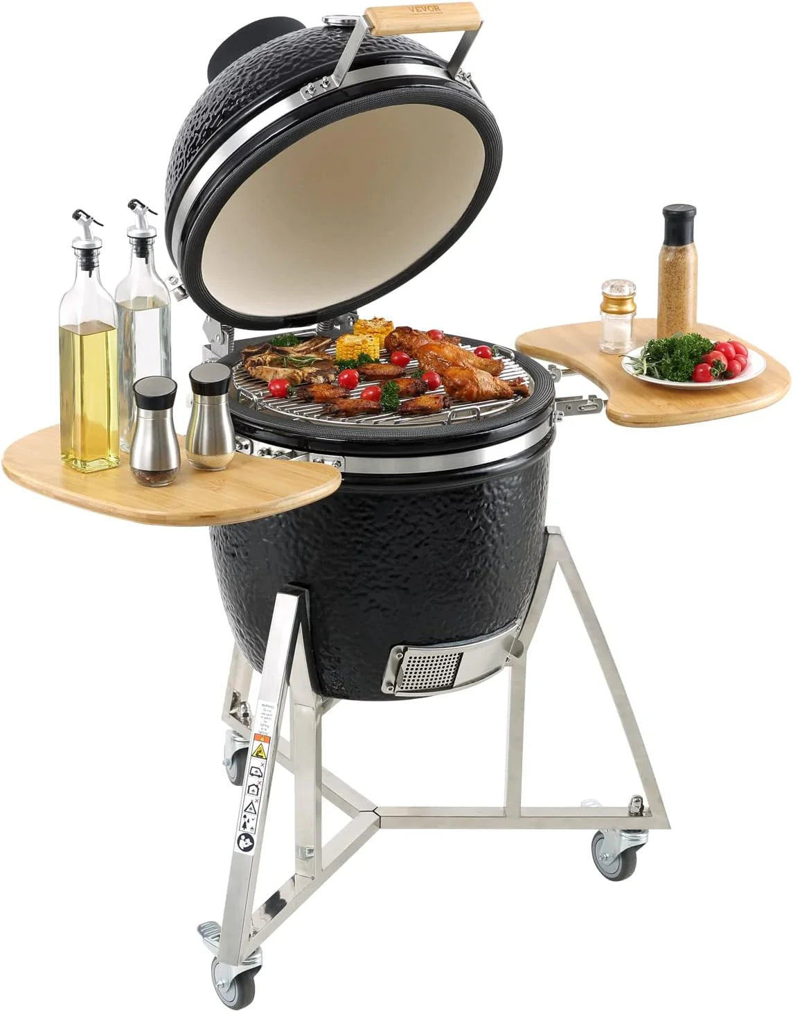 Charcoal Grill - 18-inch Portable, Featuring Lid and Cart - Propane Gas Grill with Sturdy Stainless Steel Frame, Outdoor Cooking Small Smoker, Suitable