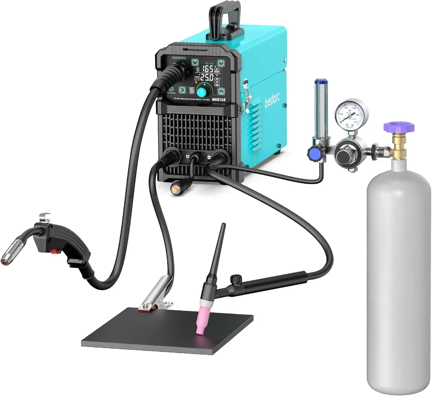 MIG Welder - 145A - 110V/220V Dual Voltage Gas/gasless Flux Core MIG Welder/lift Tig/stick 3 in 1 Synergic MIG145 9GEN Welding Machine, Flux/solid
