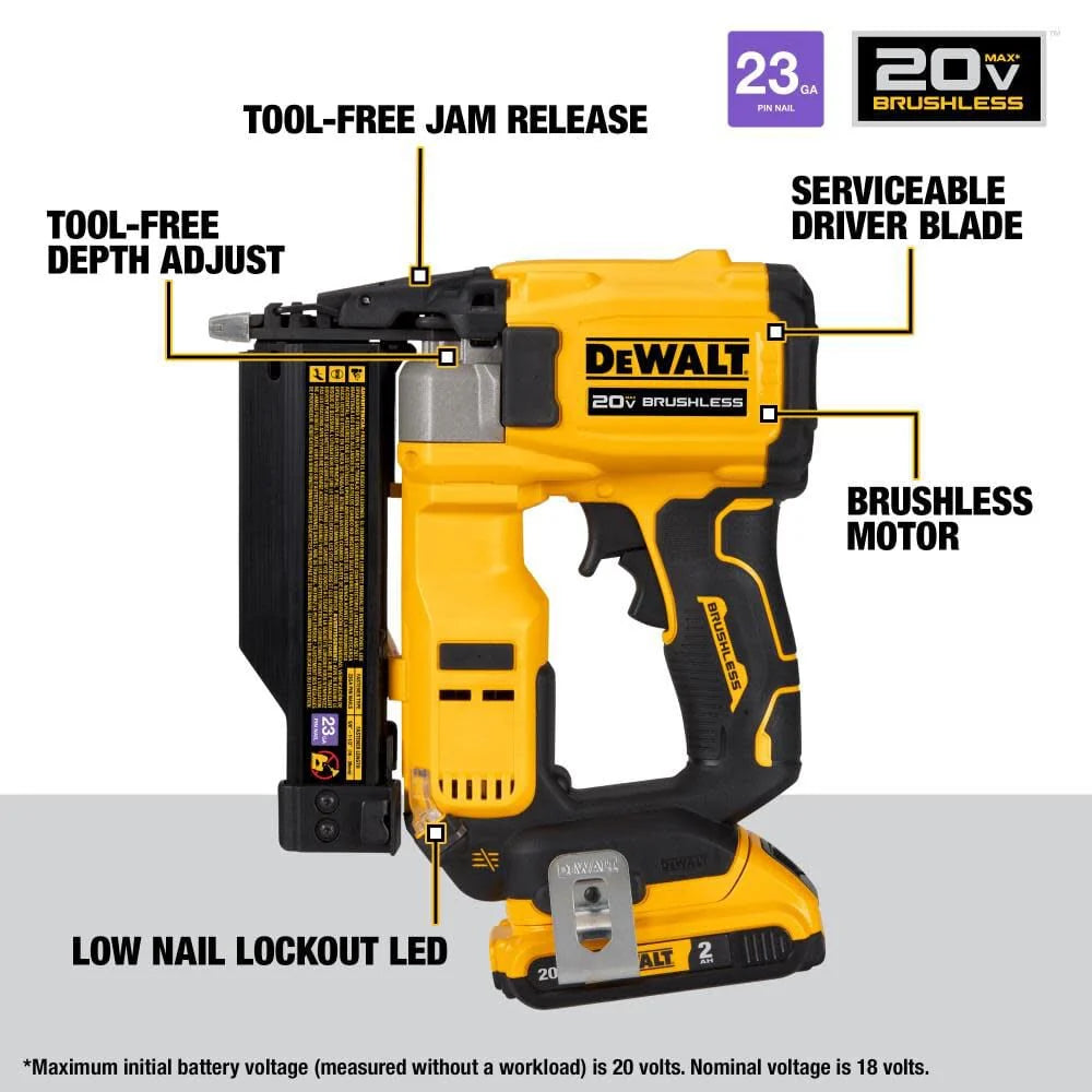 Gauge, kompaktowy seria 20V maks Pin Nailer 23, zestaw DCN623D1