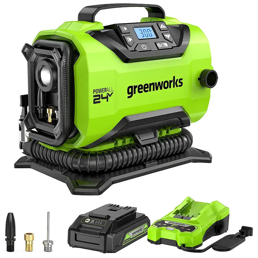 Inflator - 24 Volt Battery Powered 160-PSI, Featuring 2.0 Ah USB-C Battery and Charger - Green Finish