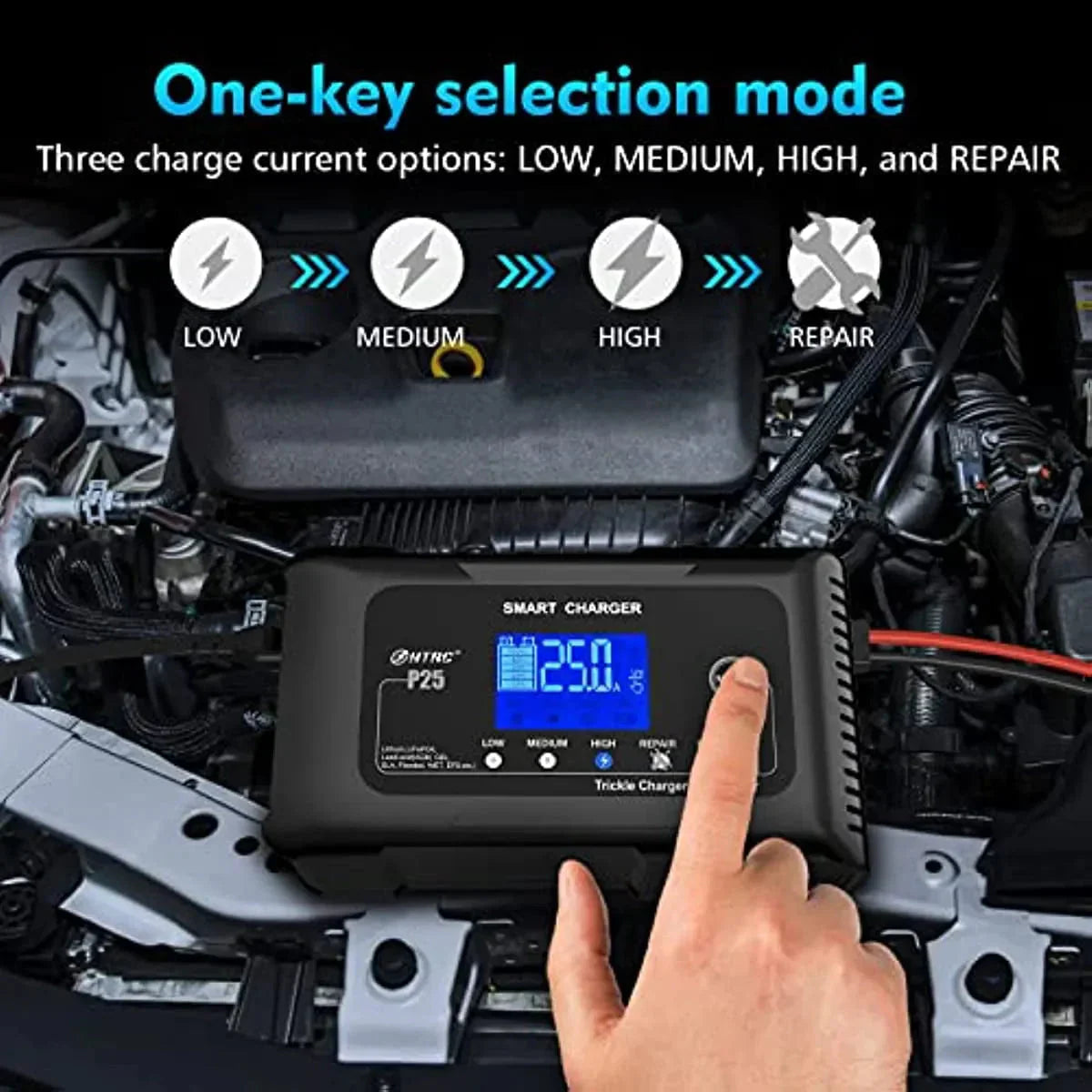 Battery Charger - 25-Amp Smart - Lithium, LiFePO4, Lead-acid Agm/gel/sla Car Battery Charger, Trickle Charger, Maintainer/deep Cycle Charger, 12V/25A