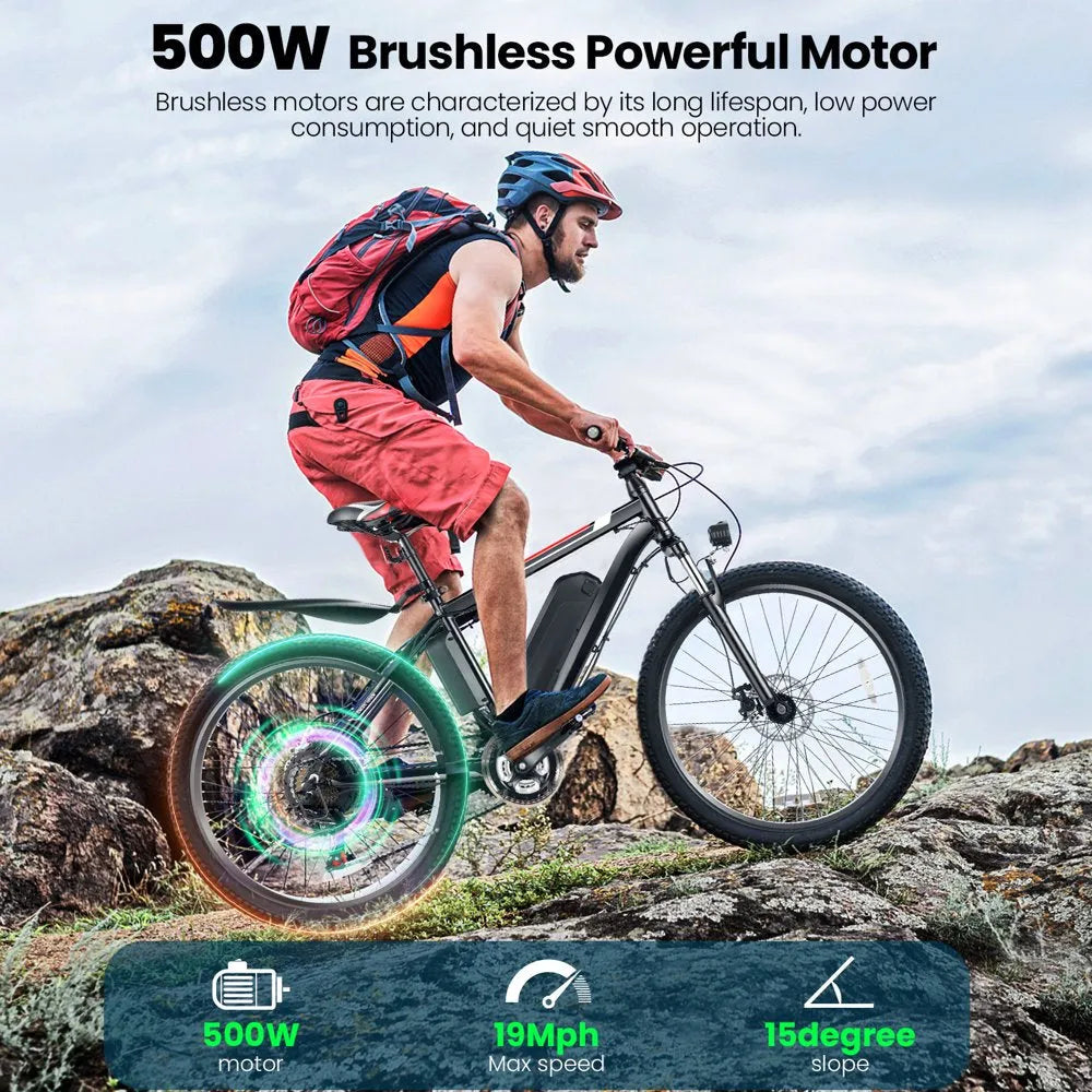 Electric Bike - 500W, 26-inch Electric Bicycle - Designed for Adults with Cruise Control System Ebike